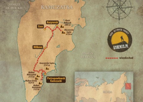 Mapa poglądowa trasy wycieczki: Kamczatka: w krainie wulkanów z Barents.pl