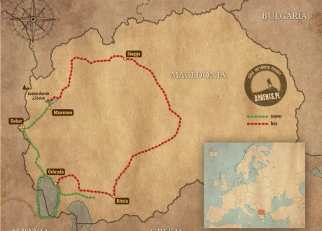 Mapa poglądowa trasy wycieczki: Góry i jeziora Macedonii na rowerze z Barents.pl