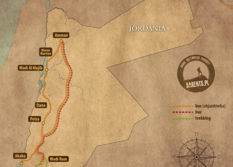 Poglądowa mapa trasy wycieczek jordańskich © Barents.pl